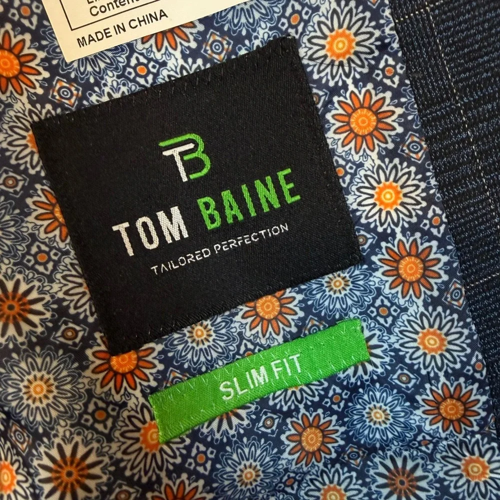 Tom Baine Mens Blue Glen Plaid Stretch Slim Fit Blazer Jacket 2XL 46 TBP81-1 NWT